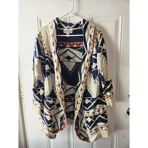 Oliver O Long Cardigan Wrap Sarong Women Small Blue Red Aztec Southwest